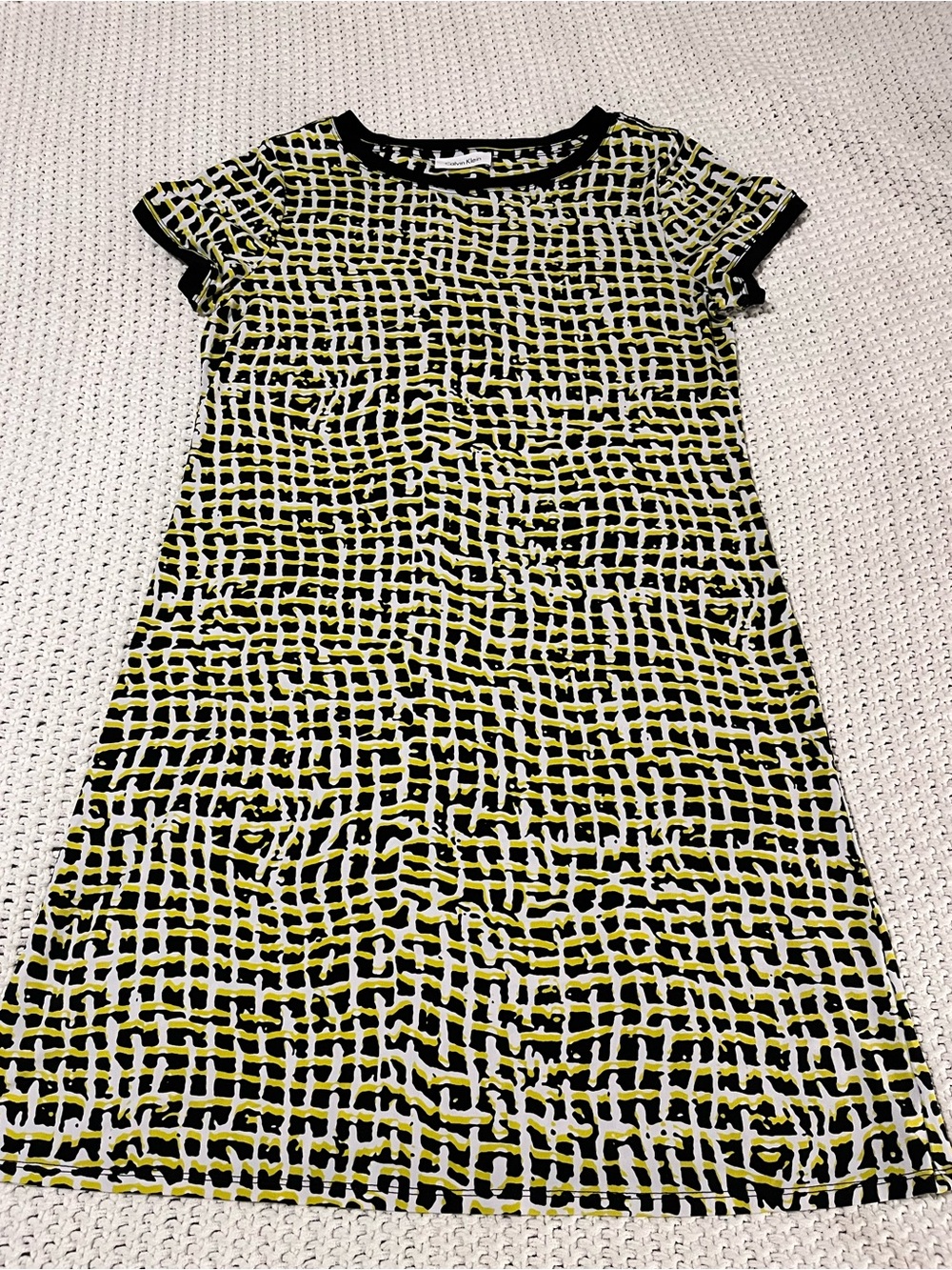 Calvin Klein Abstract Print Short Sleeve Shift Dress Black Yellow
